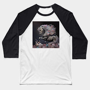 Black Horse with Long Mane & Flowers T-Shirt Baseball T-Shirt